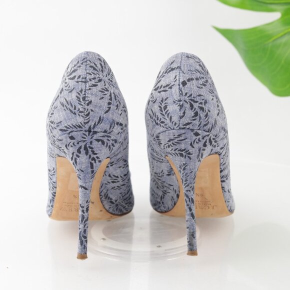 J Crew Womens Roxie Pump Size 8.5 Blue Satin Palm Tree Pointed Heel Shoes Italy - Picture 4 of 13